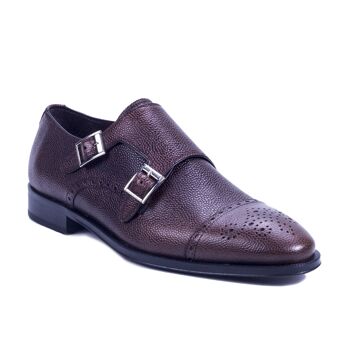 Chaussure en cuir semi-brogued couleur moka avec boucle (TIMONK-MOCA) 1