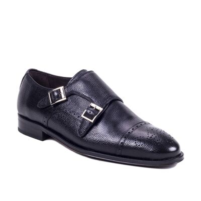 Black semi-brogued leather shoe with buckle (TIMONK-NEGRO)