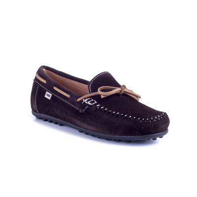 Boy's moccasins in suede with cocoa leather lace (KD-SIBON-CACAO)