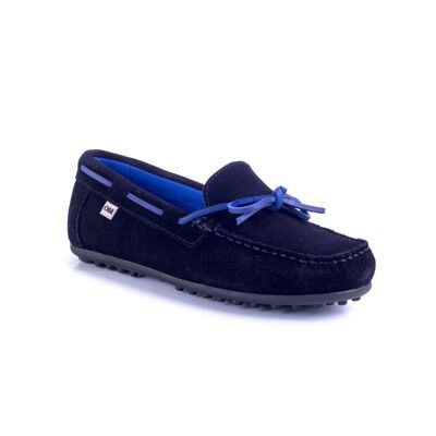 Boy's moccasins in suede with laces in contrasting color (KD-STEVEN-AZUL-B)