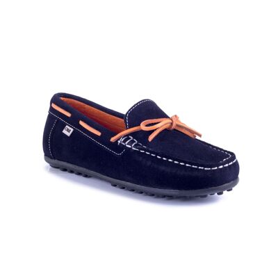 Boy's moccasins in suede with contrast color laces (KD-STEVEN-AZUL-O)