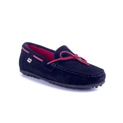 Boy's moccasins in suede with laces in contrasting color (KD-STEVEN-AZUL-R)