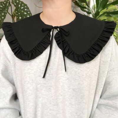 Cuello con volante desmontable de algodón negro, cuello extragrande