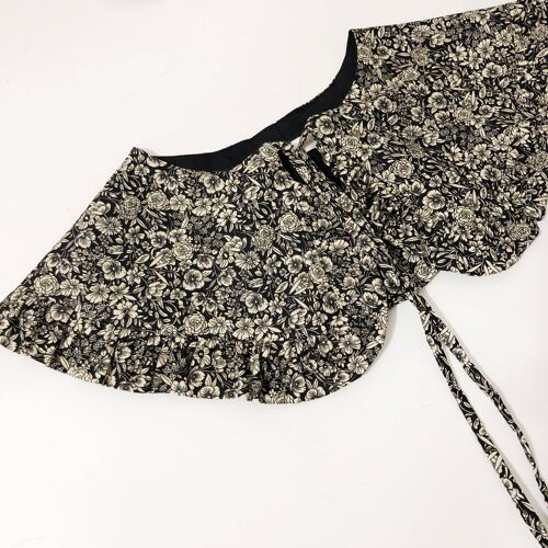 Black Floral Cotton Detachable Collar, Oversized Collar