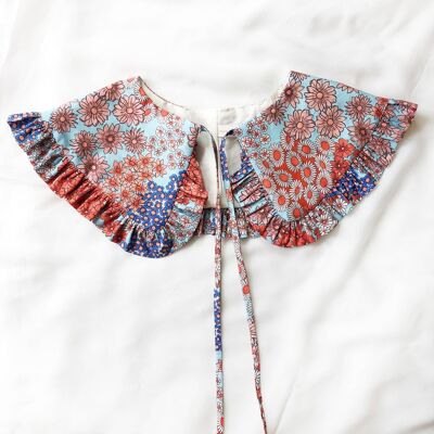 Blue Ditsy Floral Print Detachable Collar, Oversized Collar