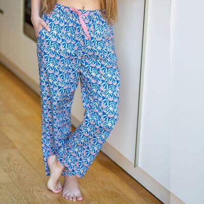 Pantalones de pijama de algodón con estampado de claveles, pantalones de pijama