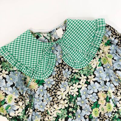 Green Cotton Gingham Detachable Collar, Oversized Collar