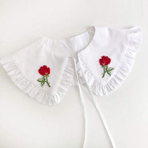Rose Patch White Cotton Detachable Collar, Oversized Collar