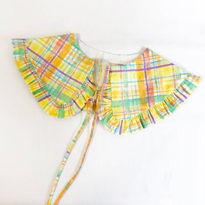 Yellow Check Print Cotton Detachable Collar