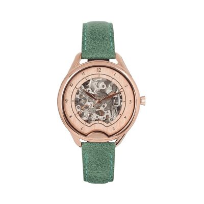 Automatische Damenuhr ODYSSEY ROSEGOLD Smaragd (Leder)