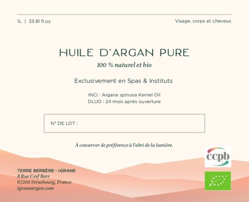 Huile d'argan Biologique 1L VRAC IGRANE SPA