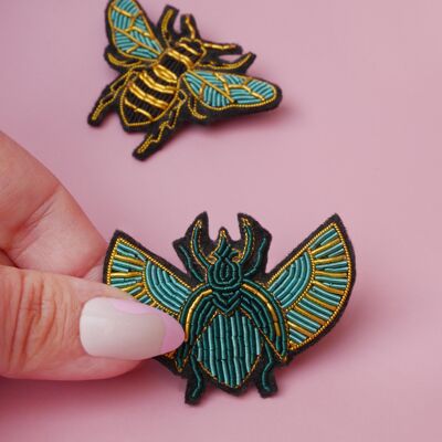 Beetle brooch - handmade cannetille embroidery