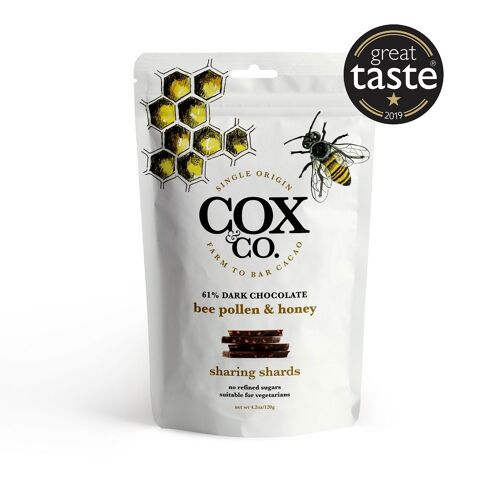 Bee Pollen & Honey 61% Colombian Single Origin Dark Chocolate Sharing Shards (pouch) 120g