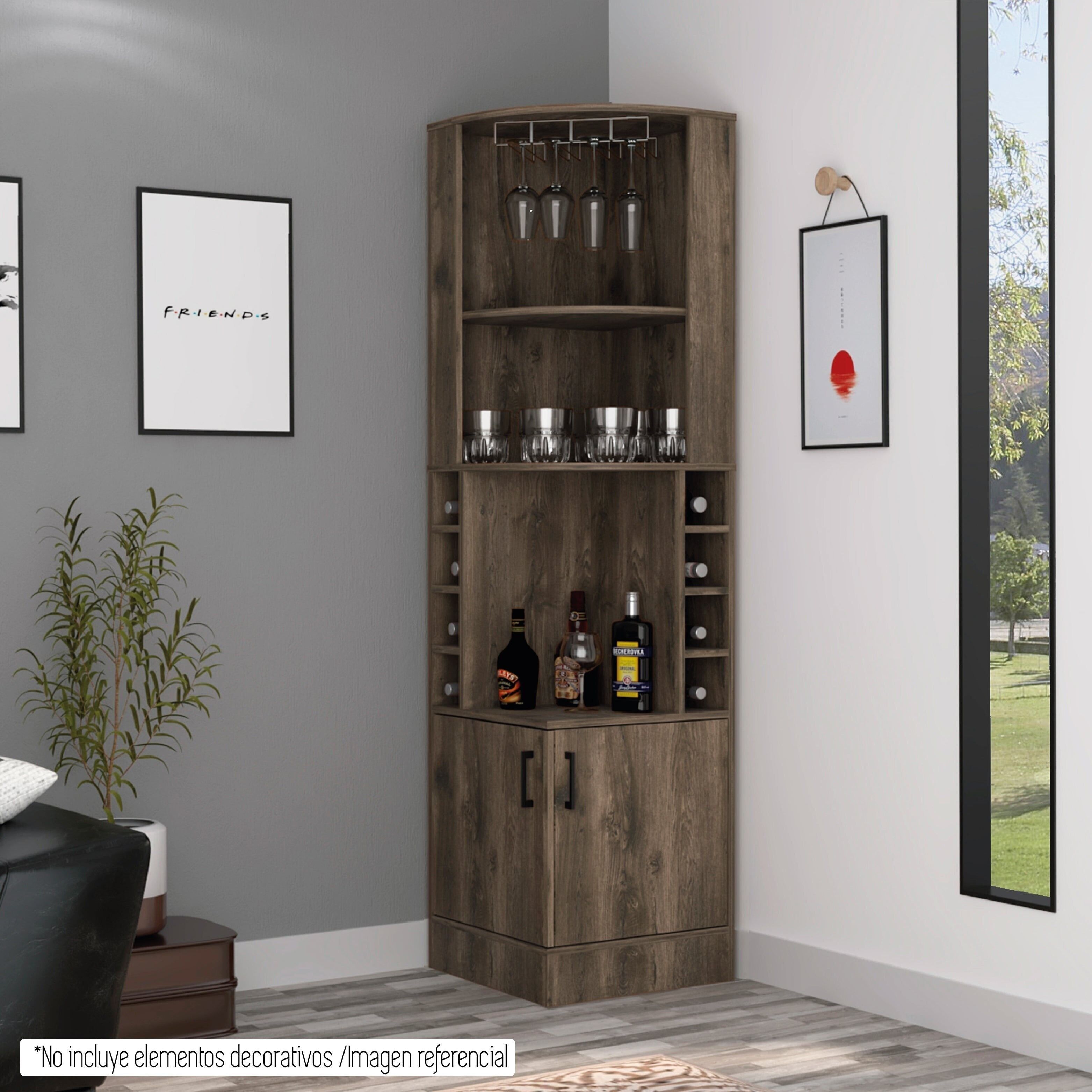 Mueble Bar Botellero Esquinero Andorra 180.6 CM A X 46.9 CM An X 46.9 CM P.