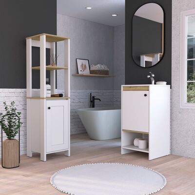 Malaga Set, Badezimmersäule 1 P + freistehende Badezimmermöbel / Waschbecken