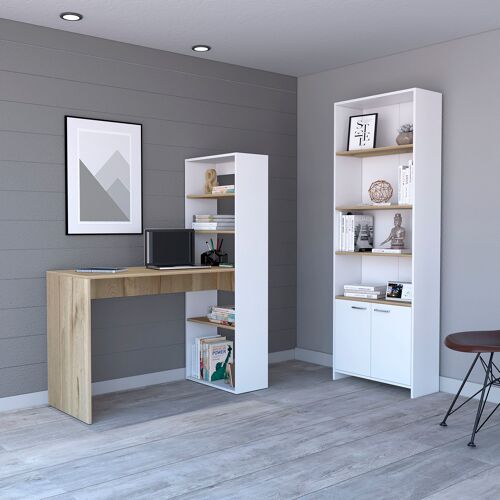 Bureau en L avec armoire et étagère murale Concept 300