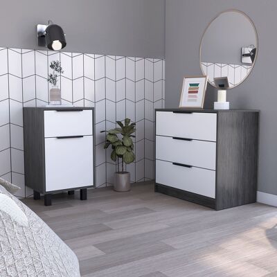 Kaia Set, High Nightstand + Chest of 3 Drawers
