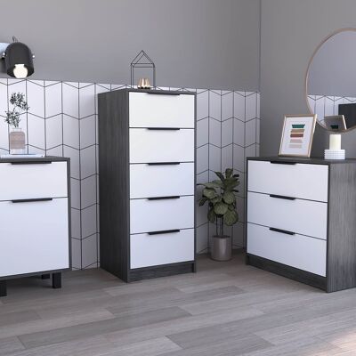 Ensemble Kaia, Chevet Haut + Commode 3 + 5 Tiroirs