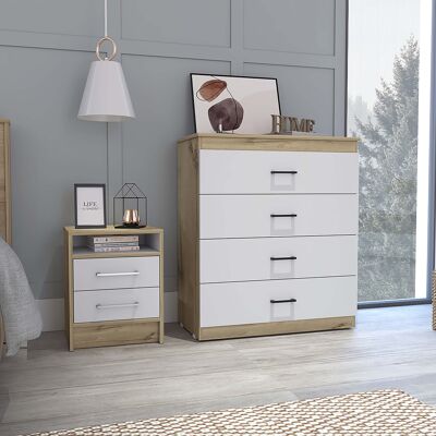 Eter Set, Bedside Table + Chest of 4 Drawers