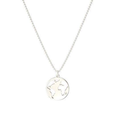 The World World Map Necklace - 925 Sterling Silver - 42-45 cm