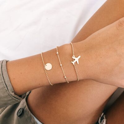 Pulsera Vuelta al Mundo Avión - Oro Vermeil 18k