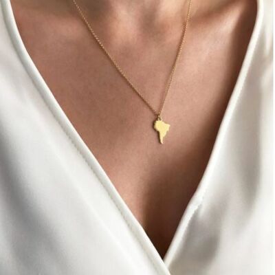 South America Continent Necklace - 18k Gold Vermeil - 60 cm