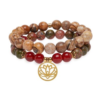 Double Bracelet "Positive Change" in Unakite, Landscape Jasper and Carnelian