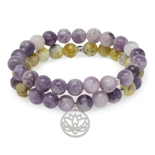 Bracelet Double "Anti-Stress" en Lépidolite et Serpentine