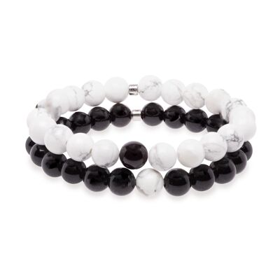 Bracelet Distance en Howlite Blanche et Agate Noire