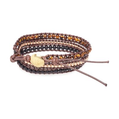 "Self-Confidence" Wrap Bracelet in Tiger Eye and Black Onyx