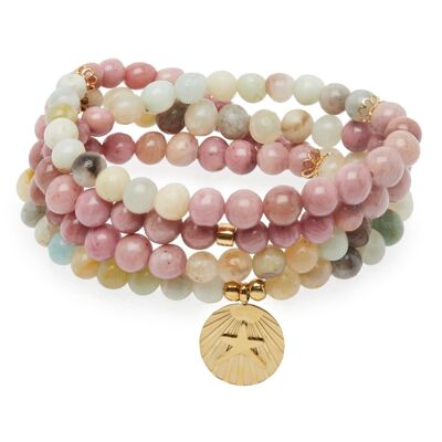 "Ocean" Mala Bracelet in Amazonite & Rhodochrosite