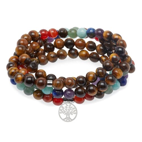 Bracelet mala 7 Chakras de Guérison en Oeil de Tigre