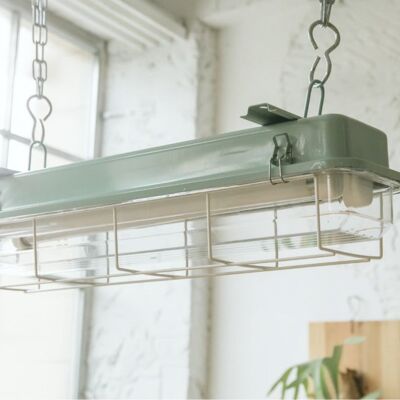 2ft caged industrial strip light - turquoise