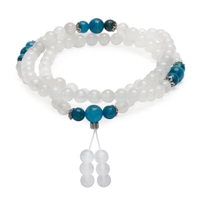 "Guan Yin" Mala Bracelet in Moonstone and Blue Apatite