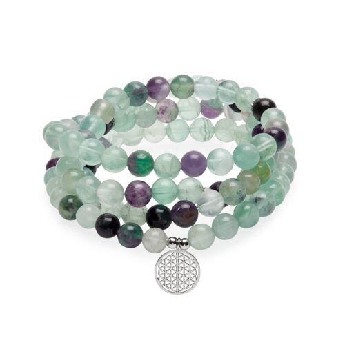 Bracelet Mala "Génie" de 108 perles en Fluorite Arc-en-Ciel