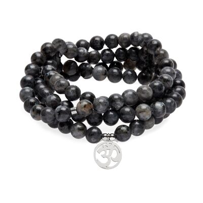 Bracelet Mala "Om" of 108 beads in Gray Labradorite