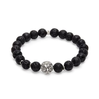 Bracelet "Strength & Vigor of the Lion" in Lava Stones - Silver