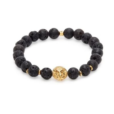 Pulsera "Fuerza y Vigor del León" en Piedras de Lava - Oro