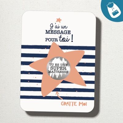 "Tu es une super maitresse" carte à gratter, message surprise