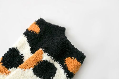 Cute Cat Fluffy Warm Fleece Winter Socks - Black, Brown and White