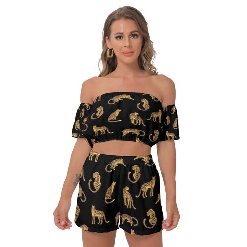 Maffia Dolls Cheetah Off-Shoulder T-Shirt Shorts Suit