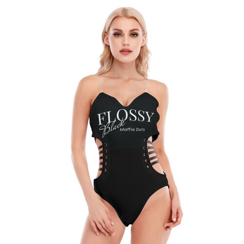 Maffia Dolls Flossy Black Tube Top Bodysuit With Side Black Straps