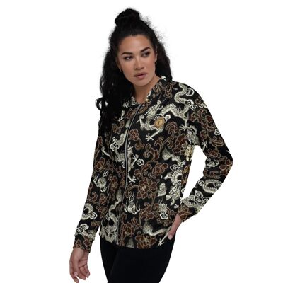 Maffiadolls Chaqueta bomber con dragón dorado y negro oriental