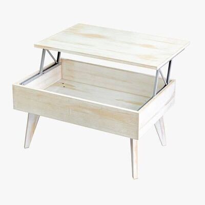 Mesa de centro elevable COFRE, Mesita Plegable, Mesa de Café para el Salón, Mesa baja abatible, Madera Maciza, Hecho a Mano, Sin Montaje | TERRAMARA DECO