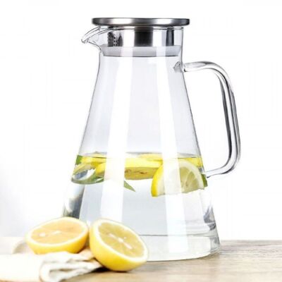 Carafe à eau en verre avec couvercle et filtre en acier inoxydable. Capacité : 1 700 ml MB-203