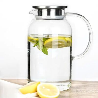 Wasserkrug aus Glas mit Edelstahldeckel und Filter. Fassungsvermögen: 1900 ml MB-204