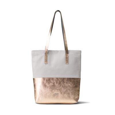 MIKA | MOONDUST | Tote Bag Light Gray | Leather, cotton canvas