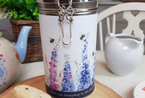 Dangling in the Delphiniums Biscuit Cannister
