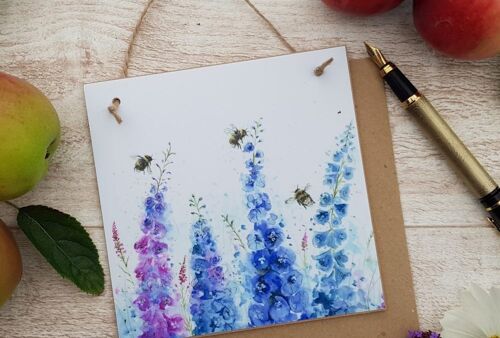 Dangling in the Delphiniums Wooden Forever Card