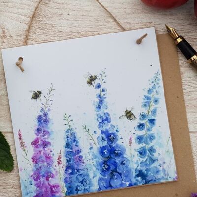 Dangling in the Delphiniums Wooden Forever Card